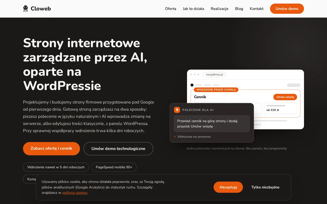 Zrzut ekranu strony cloweb.pl
